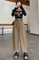 2024春夏新款高腰阔腿裤女宽松裤子显瘦休闲哈伦裤口袋设计雅痞，女装休闲裤，梦白服饰厂