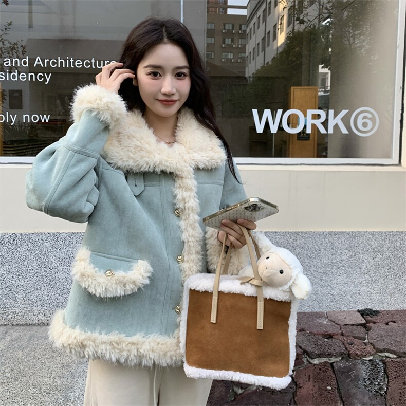 加绒小香风麂皮绒皮毛一体2C229-81217-P218-K408,女装短外套,2C229