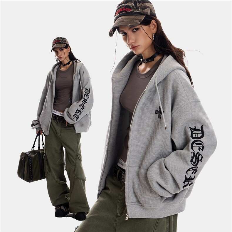 潮牌美式特风刺绣连帽卫衣秋冬时尚拉链开衫外套情侣衣WY0014P65,女装短外套,星座1013-5
