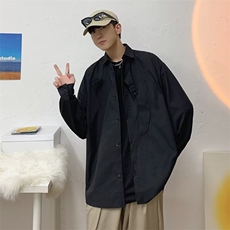 2023港风文艺长袖衬衫男春秋宽松潮流衬衣复古百搭上衣，男装衬衫，星座716-4