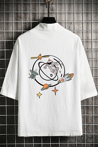 HF59142-P40风汉服男开衫外套七分袖道袍 网格挂拍图片