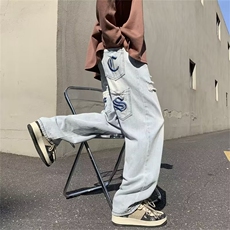 牛仔裤男秋季潮大码休闲裤子高街刺绣N5047P46，男装牛仔裤，星座1116-2