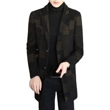 秋冬男士英伦中长款格子毛呢大衣修身时尚翻领外套风衣N10P150，男装毛呢大衣，电商B226-2（原B217-2）