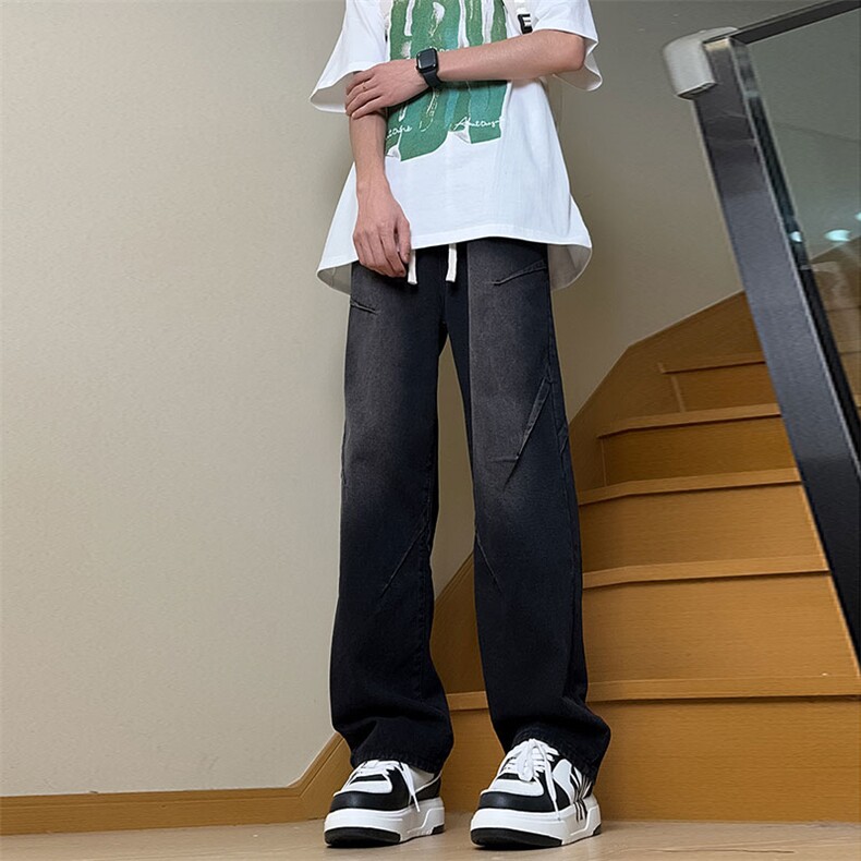 夏款男牛仔裤刀割松紧腰渐变色牛仔长裤NK1201P50,男装牛仔裤,星座1013-1