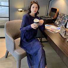 2024新款现货秋季女仿连衣裙百褶过膝气质款号103-P85K139，女装连衣裙，浙宝305