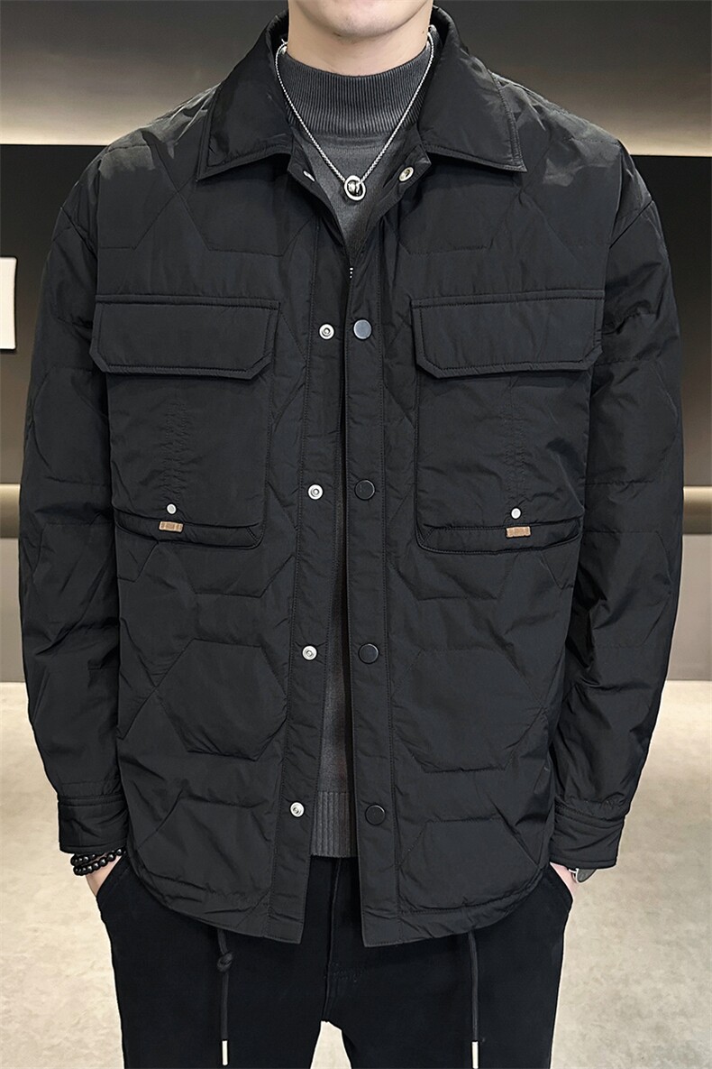 男韩版款轻奢风羽绒服短款冬季休闲鸭绒排扣衬衫领外套Y9907P145,男装衬衫,星座914