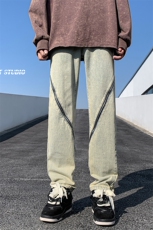 B221美式ins高街暗黑小众个性款拉链直筒牛仔裤LK23042-P65控88，男装牛仔裤，电商B221