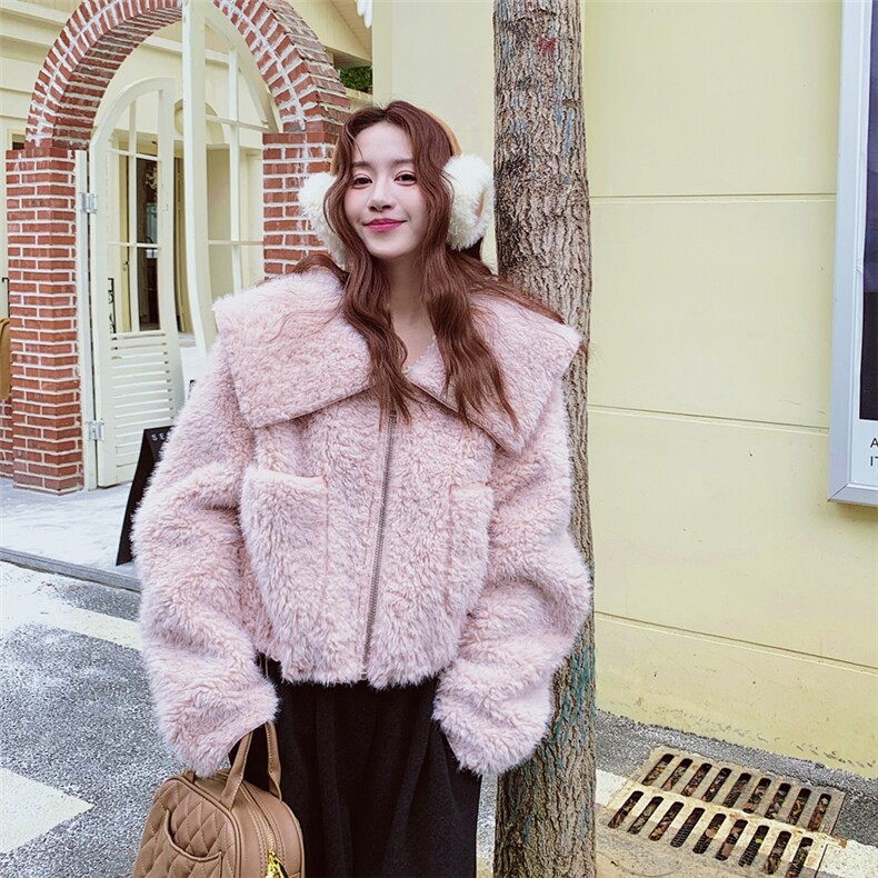 【出货中】雾霾粉大翻领皮毛一体2C137-8270-P195-K288,女装短外套,2C137