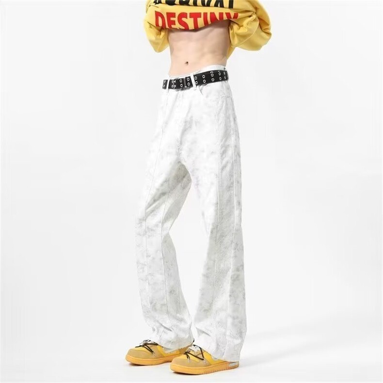 现货!港风新款2025潮流百搭直筒宽松大码牛仔裤松紧腰NZ6195-P38，男装牛仔裤，星座1103-2