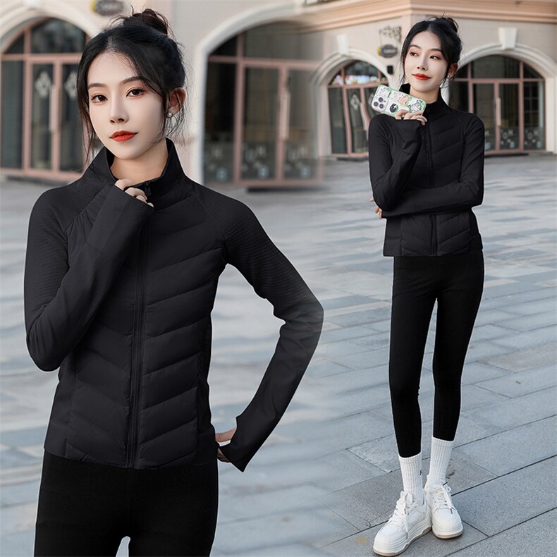 现货2024新款女冬季运动外套轻薄羽绒服长袖运动厚瑜伽服运动上衣,女装羽绒服,曼娅璐