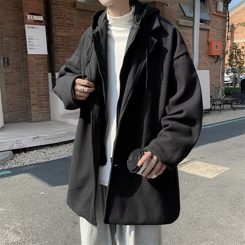 单排扣新款港风流行男格子西装领毛呢大衣QM11P75,男装毛呢大衣,星座1116-2