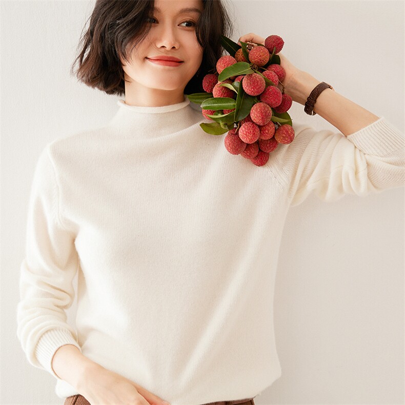 2024秋季新款女士半高领长袖短款套头衫休闲百搭35%羊绒衫,女装羊绒衫,澳煜绒