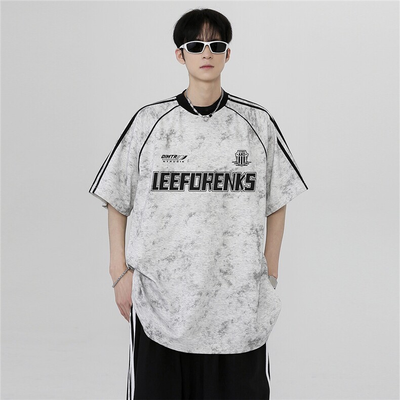 夏季cleanfit时尚高级舒适吊染创意印花宽松撞色短袖T恤T292-p38,男装T恤,电商C307