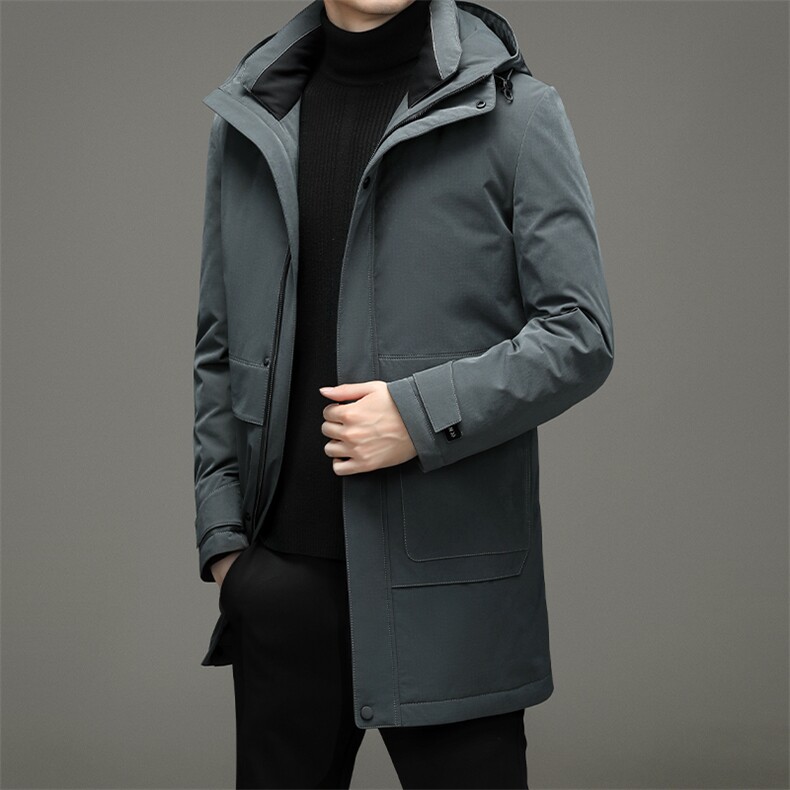 男士中长款连帽羽绒服冬季加厚保暖鹅绒外套新款中年商务休闲男装，男装羽绒服，电商B212（原钱塘6029）