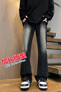 春季加长牛仔裤男高个子188cm110水洗复古渐变拼接裤子KZ014P63图片