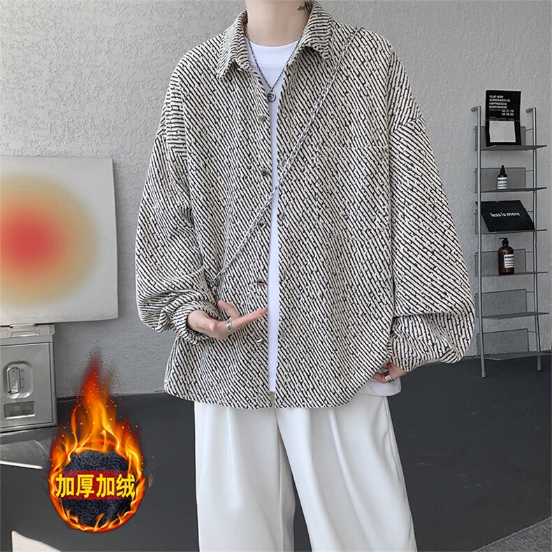 加绒衬衫男冬季新款港风宽松大码加厚小香风长袖衬衣JR70-P49，男装衬衫，星座214-3