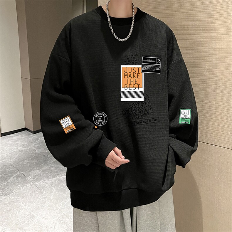 华夫格卫衣圆领卫衣男大码长袖t恤男外套HW76121-P30加绒款-P40,男装卫衣,电商A040
