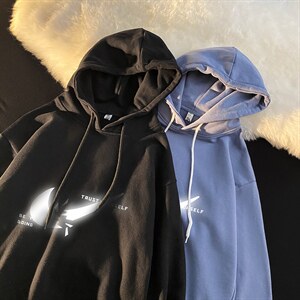 WY2111-P35加绒款-P40纯棉连帽卫衣男大码运动帽衫宽松薄外套男，男装卫衣，电商A040