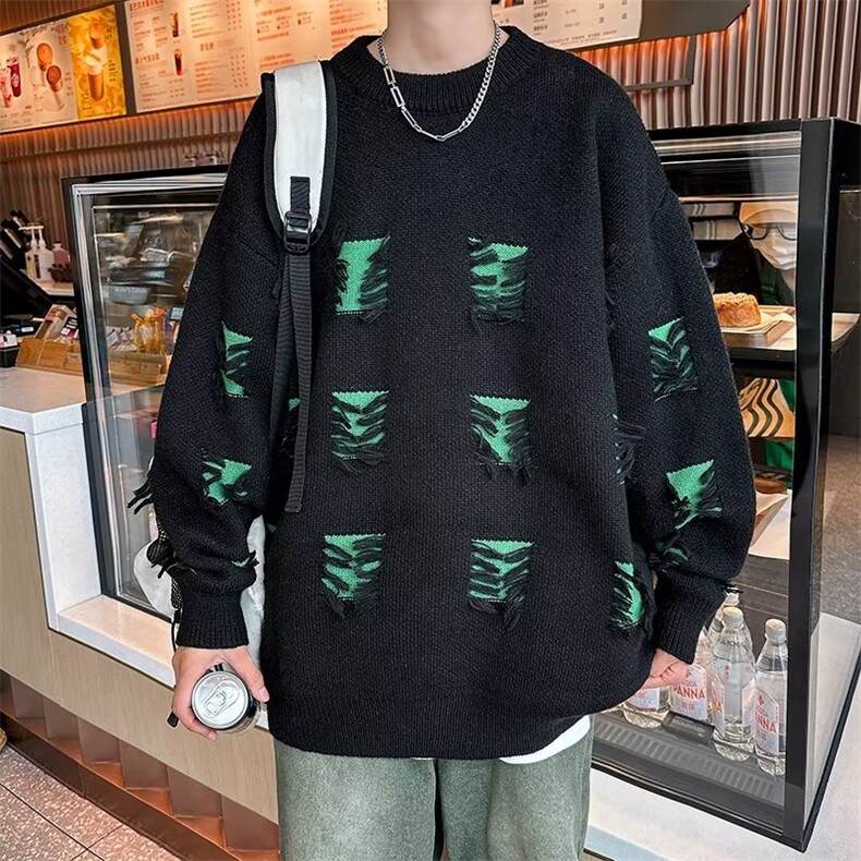 设计感破洞毛衣男春秋季宽松美式潮流针织衫X781P42,男装针织衫/毛衣,星座1116-2