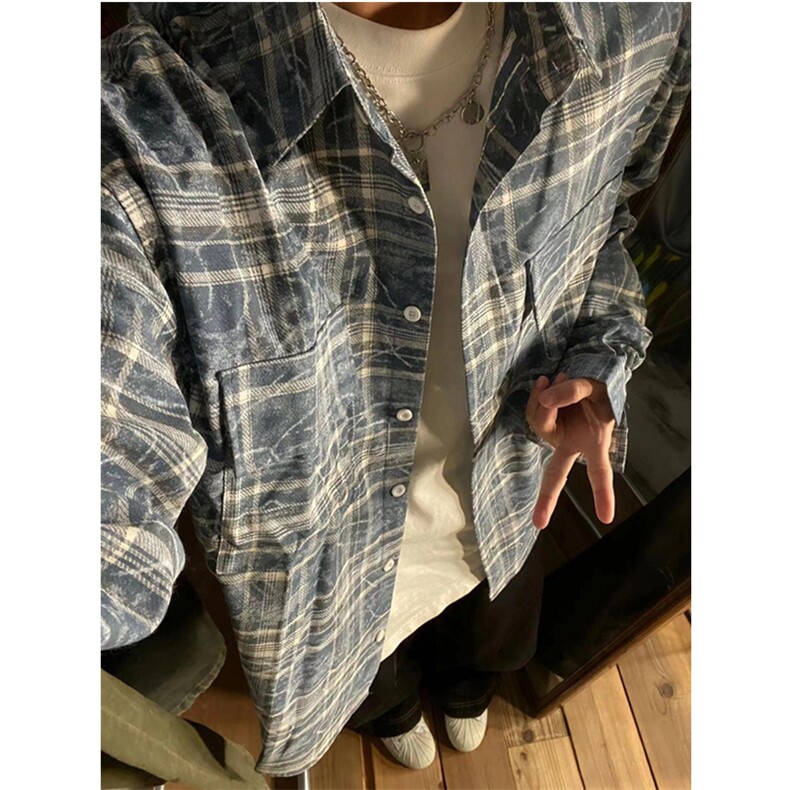 新款短袖衬衫男士夏季复古高级感痞帅半袖格子衫CJ02,男装衬衫,星座1116A-1（原606A）