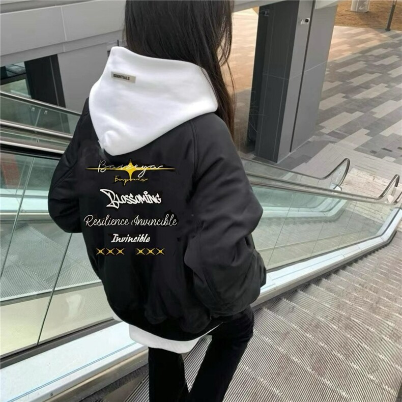 新款春秋学生情侣外套飞行员夹克潮牌男女百搭字母外穿黑色棒球服,男装夹克,星座506A