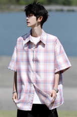 8XL-M格子短袖衬衫男夏季薄款DK制服衬衣JK学院风半袖外套DC28004，男装衬衫，电商B312