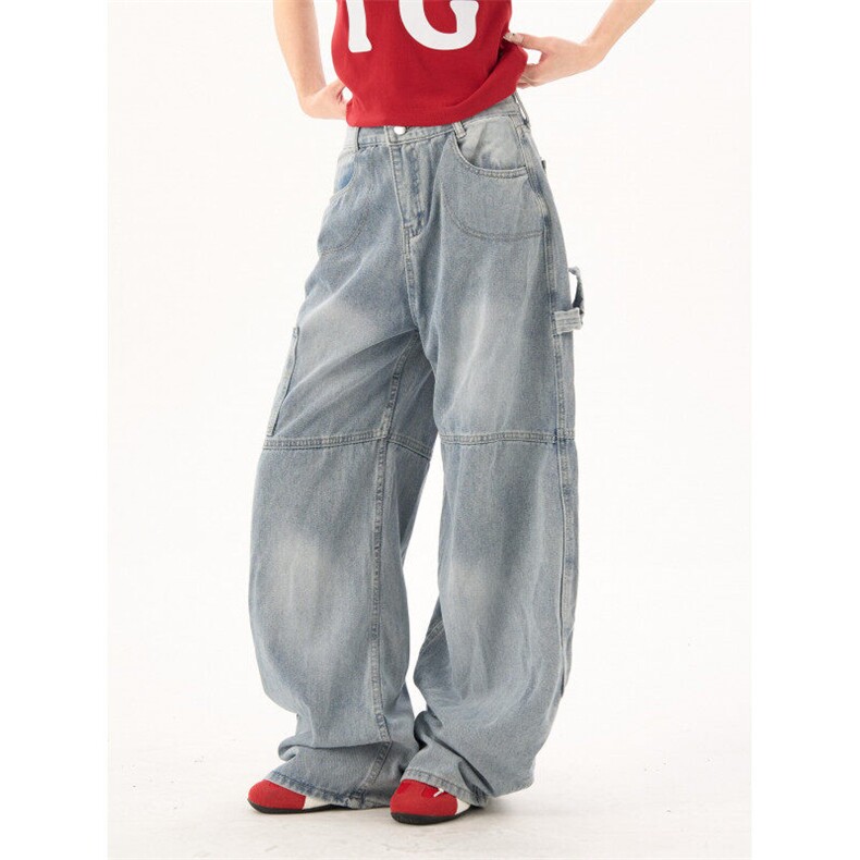 2389-P58潮字母印花弯刀牛仔裤新款美式高街宽松直筒裤，女装牛仔裤，电商A306A