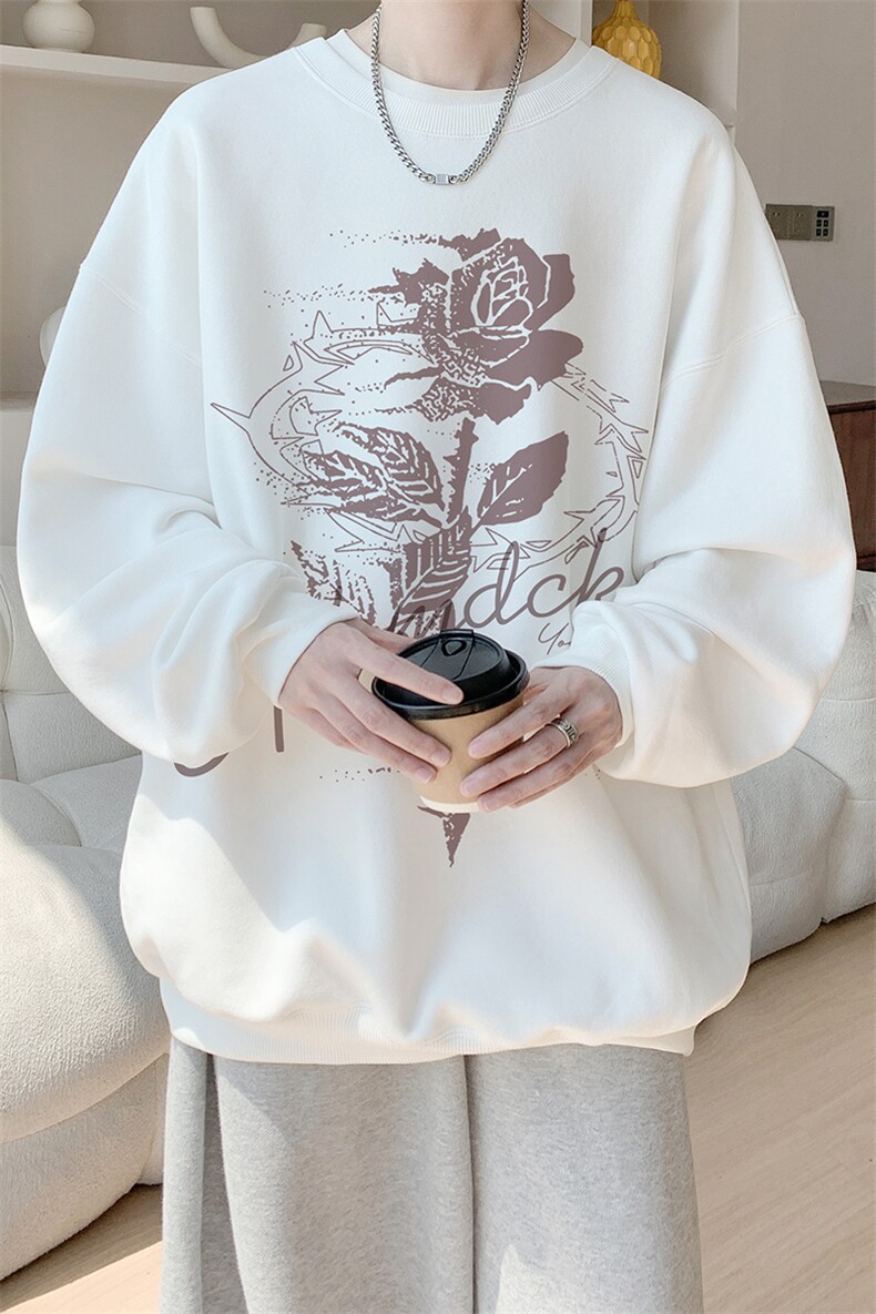 已注册/华棉内景春秋玫瑰宽松圆领卫衣男WY00634/P35加绒P45,男装卫衣,电商B316