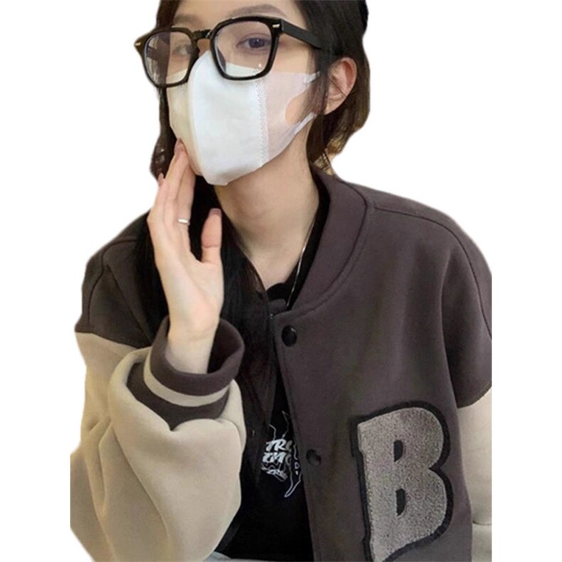 1506A/GA140/P64复古风字母拼接棒球服女设计感开衫外套,女装短外套,星座1506A