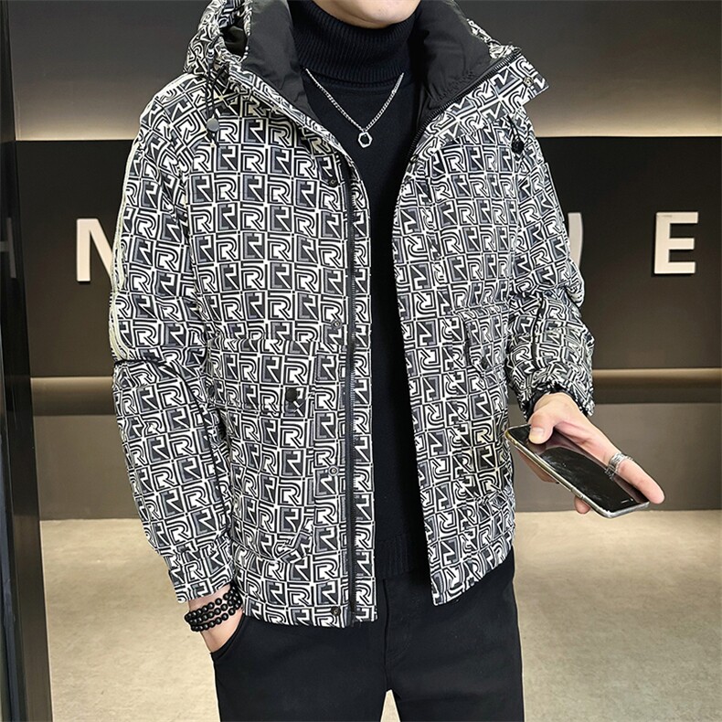 工装字母满印花羽绒服男新款设计感连帽外套A329-YR9865-P185,男装羽绒服,电商A329