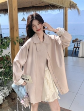 新品现货26春装粉色蕾丝拼接袖口韩版休闲中长风衣外套女，女装风衣，苗苗
