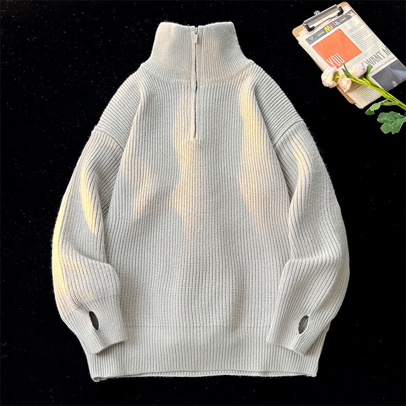 8XL-M立领半拉链毛衣男大码慵懒风宽松日系针织衫外套MY19002P78图片