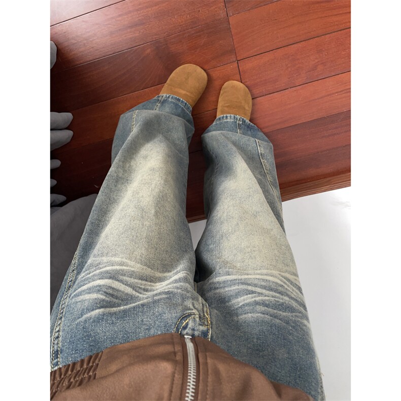 B221美式ins高街重工艺宽松微喇牛仔裤LK24391-P65控88，男装牛仔裤，电商B221