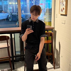 得物抖音高品质二开夏季美式潮牌假两件条纹衬衫翻领高街短袖T恤，男装T恤，电商A486