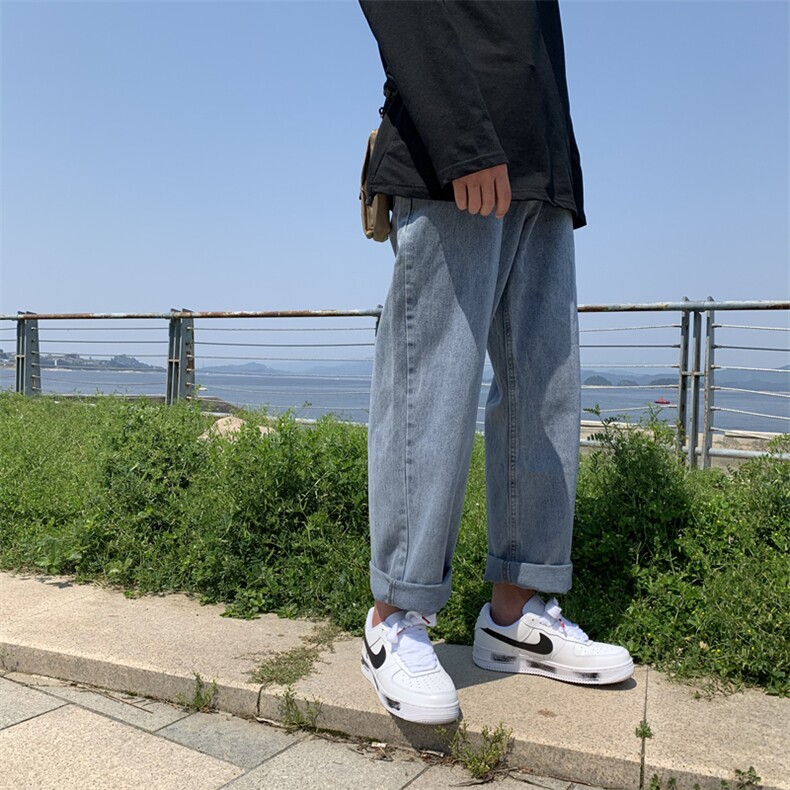大货港风四季款男牛仔裤简约宽松下坠纯色直筒休闲裤n,男装牛仔裤,星座1013-1