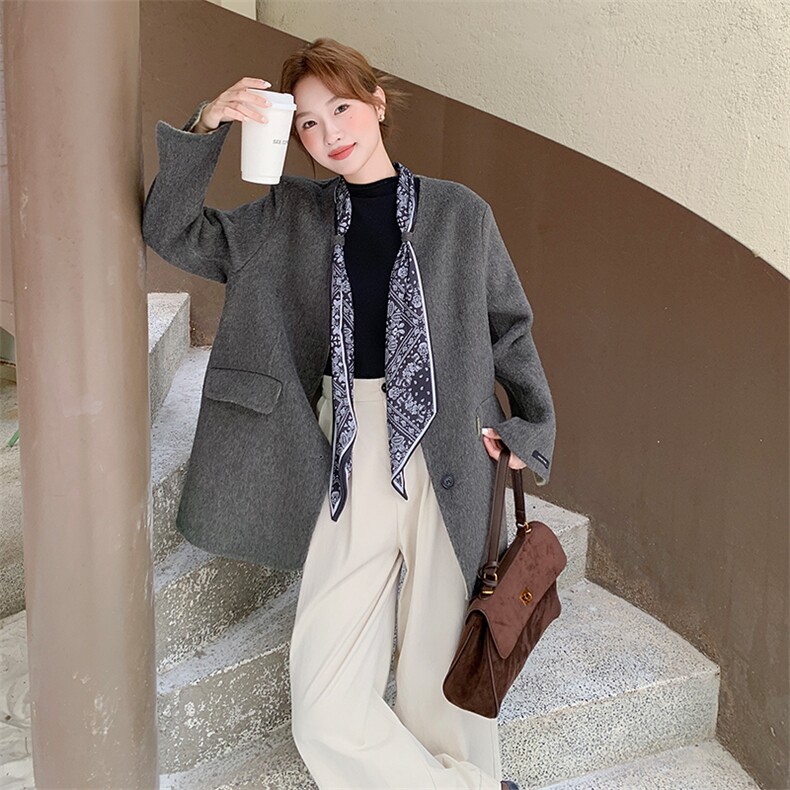 新款现货双面羊绒丝巾西装外套2C007-169-P265-398，女装羊绒大衣，2C007