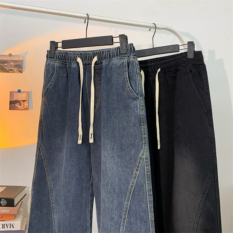 牛仔裤男士新款春季百搭美式高街潮牌宽松直筒阔腿休闲长裤，男装牛仔裤，星座410-7