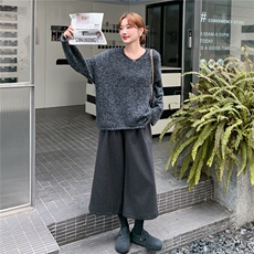 彩色波点灰色针织毛衣阔腿裤套装女秋冬巨好看两件套减龄ootd穿搭，女装套装/套裙，2C166