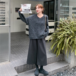 彩色波点灰色针织毛衣阔腿裤套装女秋冬巨好看两件套减龄ootd穿搭图片