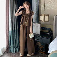 休闲甜美减龄棉麻套装女夏2025新款小个子衬衫气质阔腿长裤两件套，女装套装/套裙，浙宝192（原082）