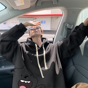 WASSUP HAPPY小熊卫衣男大码学生重磅运动外套秋冬款加绒加厚上衣图片