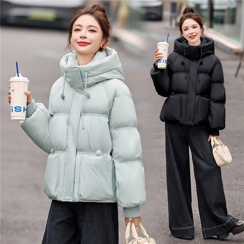 蓝色小清新优雅风连帽羽绒服女冬季2025年新款白鸭绒加厚保暖外套,女装羽绒服,悠米