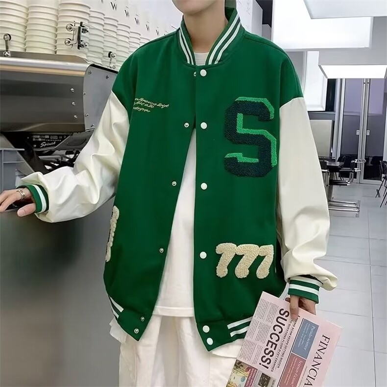 毛巾绣字母夹克棒球领上衣外套毛呢拼皮JY01,男装夹克,星座1116A-1（原606A）