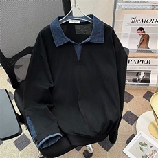 春秋衬衫上衣假两件拼接宽松休闲长袖套头卫衣7760P47，男装卫衣，星座410-2
