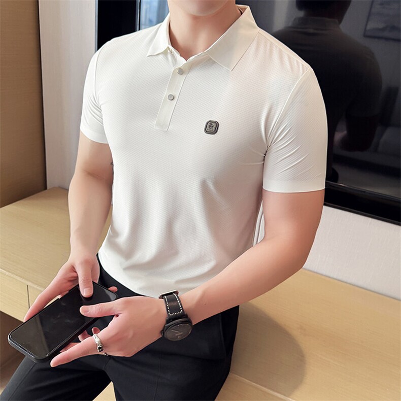 2025夏季短袖提花冰丝短袖T恤翻领无痕Polo衫770-P68，男装Polo衫，电商D342