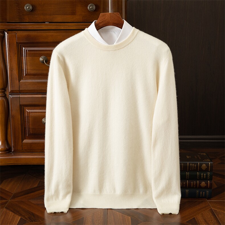 秋冬新款经典圆领高品质舒适保暖男士日常穿搭衫，男装羊绒套衫，牧雅羊绒