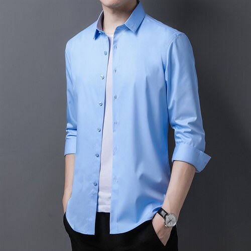Z1827男式2023冬季新款长袖加绒衬衫修身免烫衬衣P72，男装衬衫，电商B360
