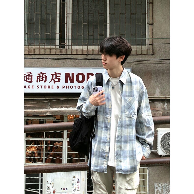 特P45 无差价新款秋季时尚格子长袖衬衫-HS2295 港风街头图片