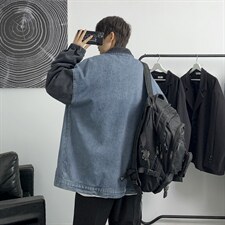 秋季青少年拼接牛仔外套男士街头休闲工装夹克A161-2-JK8861-P55-，男装夹克，电商A161-2
