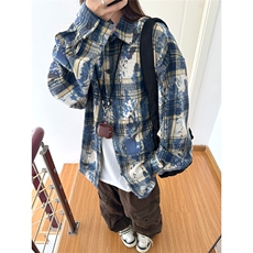 扎染磨毛加厚格子长袖休闲秋冬抖音高品质衬衫男CS026-P48，男装衬衫，星座301C-5